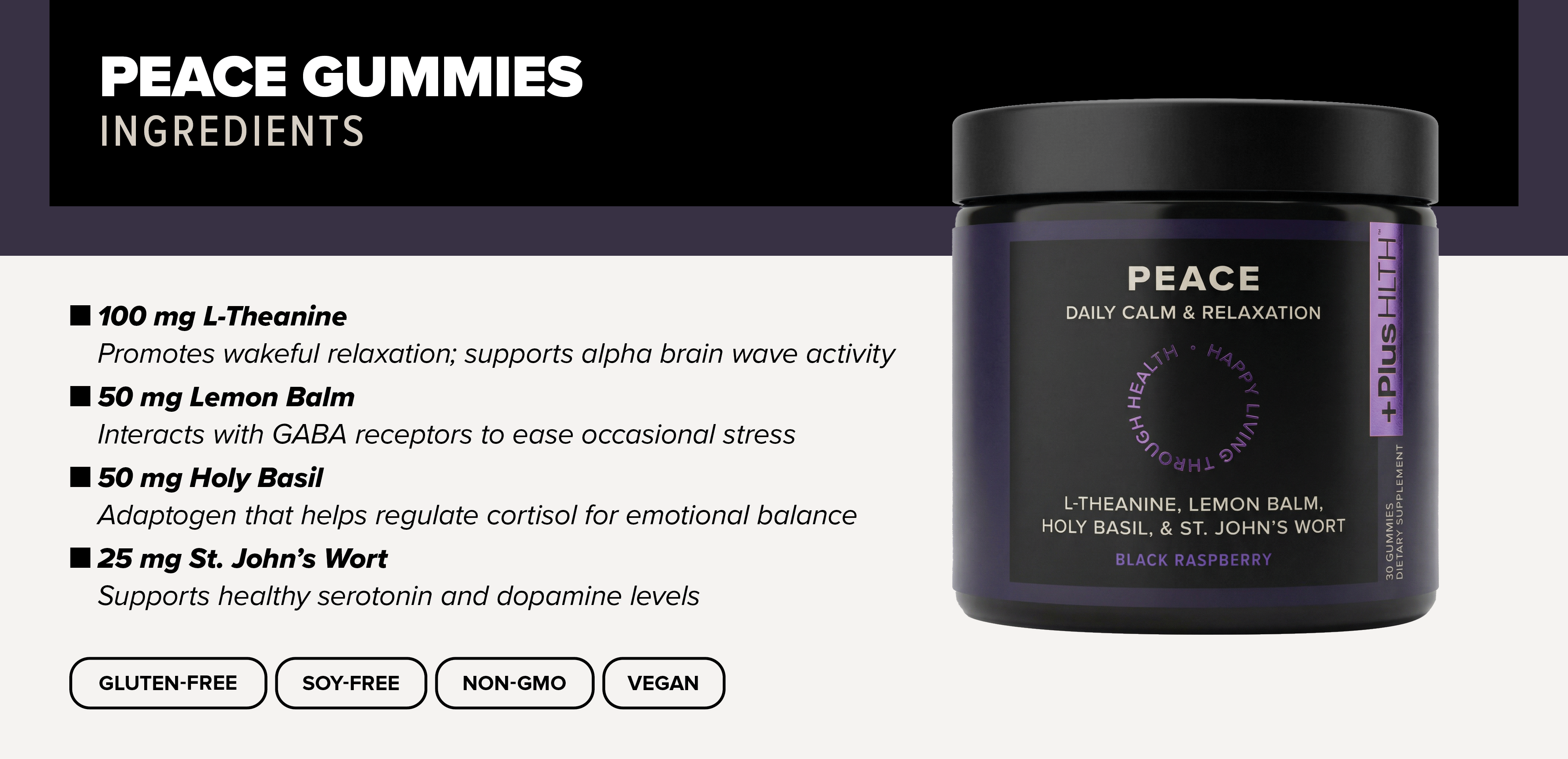 Peace Gummies with L-Theanine | Black Raspberry Gummies